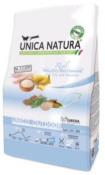 Сухой корм Unica Natura Unico Outdoor для кошек любого возраста, гуляющих на улице (Треска, рис, банан)